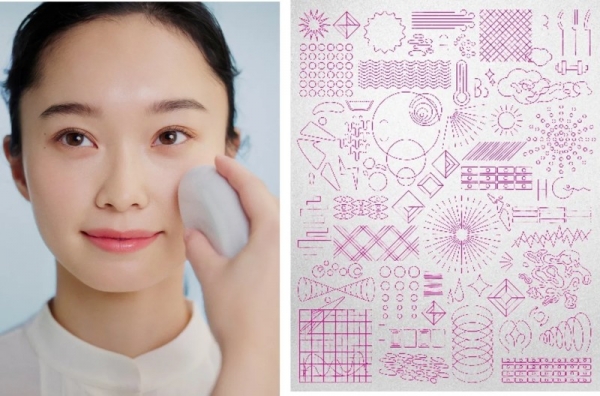 女性が洗顔している様子とイラスト