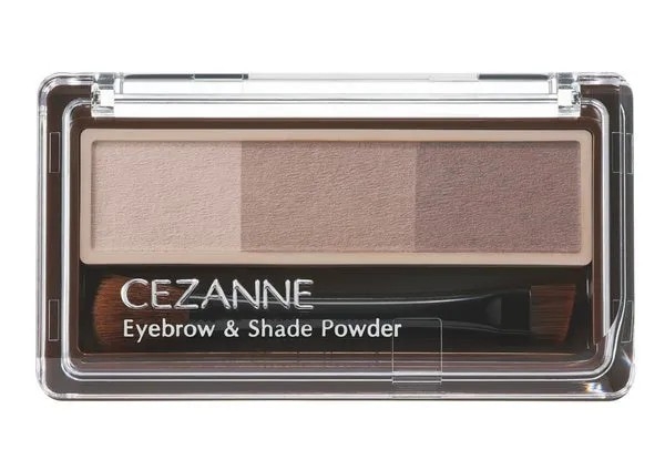 CEZANNEのアイブロウ＆シェードパウダーの製品画像です。3色のパウダーとブラシがセットになっています。